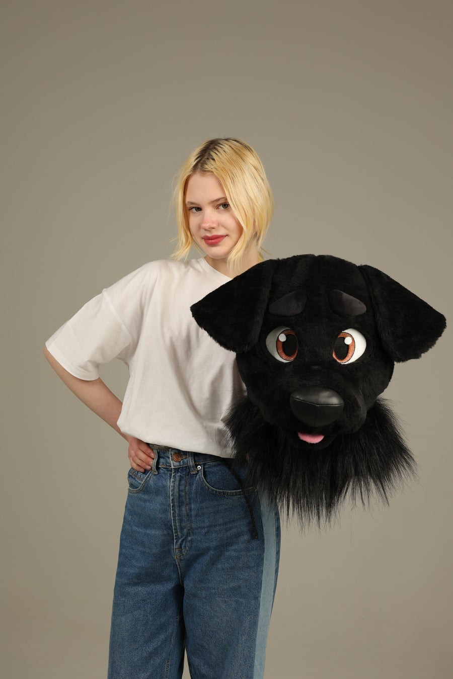黒のラブラドール犬の着ぐるみハスキーウルフマスコットコスチューム頭と尾ハロウィンクリスマスファンシーパーティーアクセサリー