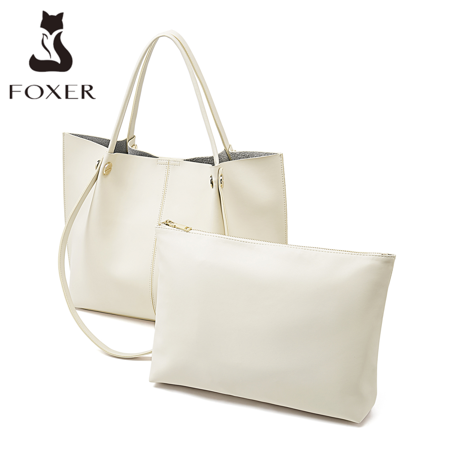 Foxer 女性ファッションハンドバッグスプリットレザーショルダーバッグ女性のオフィス通勤トップトート女性の高級大容量複合バッグ