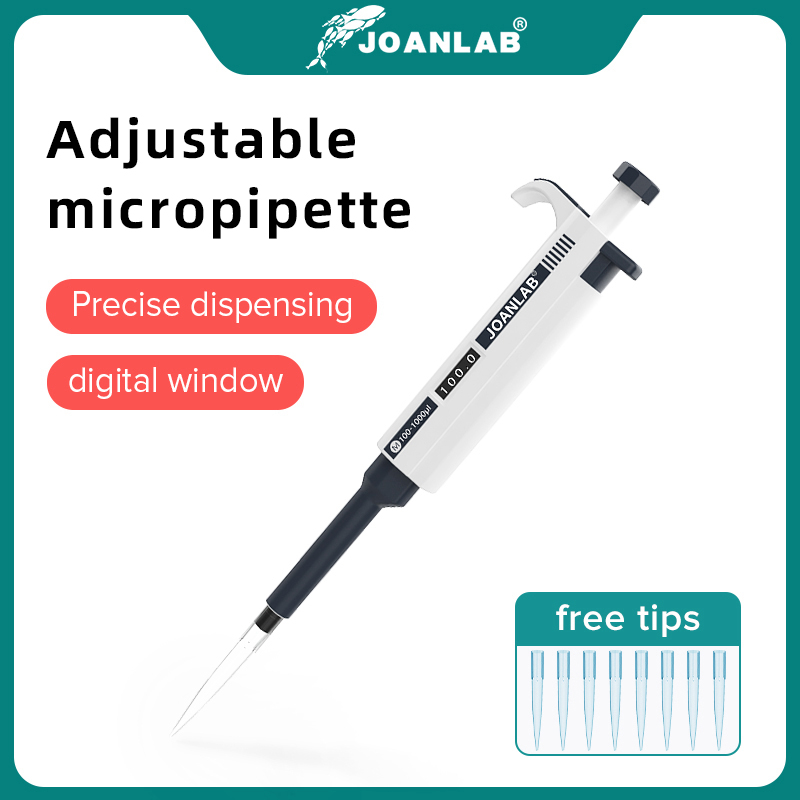 JOANLAB公式ストア ラボ用ピペット プラスチック製シングルチャンネル デジタル調整可能 マイクロピペット ラボ機器 ピペットチップ付き