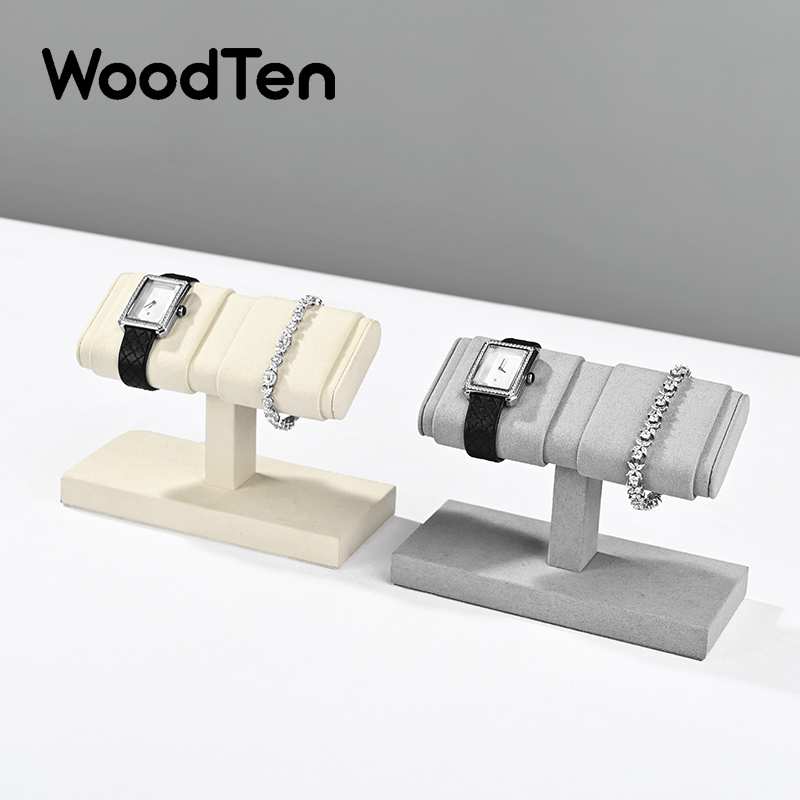 WoodTen Tバーウォッチスタンド マイクロファイバージュエリーウォッチディスプレイスタンド 機械式時計収納ラック ブレスレットジュエリーディスプレイ小道具
