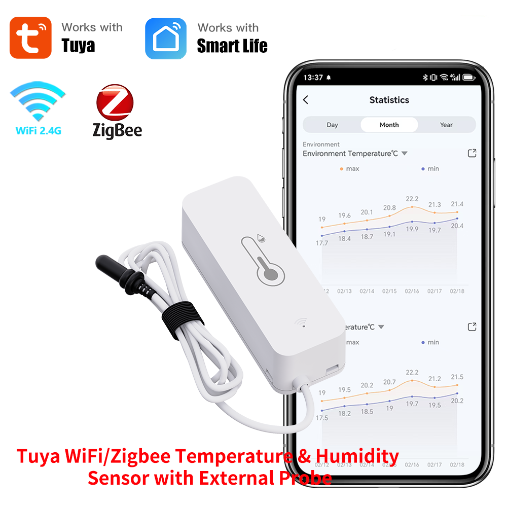 Tuya Zigbee WiFi 温度湿度センサー スマートホーム湿度計用外部プローブ付き Yandex SmartLife Alexa と連携
