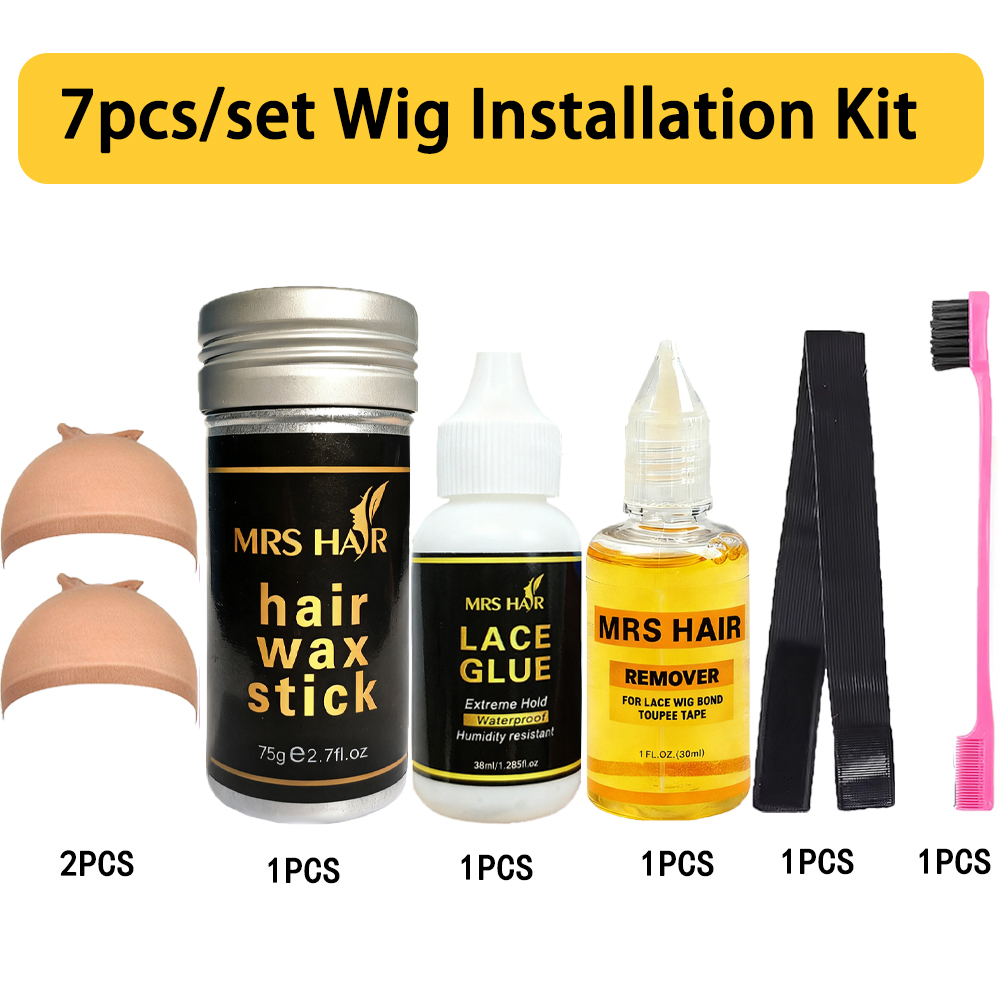 MRSHAIR 7 セットウィッグレース接着剤セット防水レースフロント接着剤ウィッグ用ツールとレース接着剤/ウィッグ接着剤リムーバー/ワックススティック付き