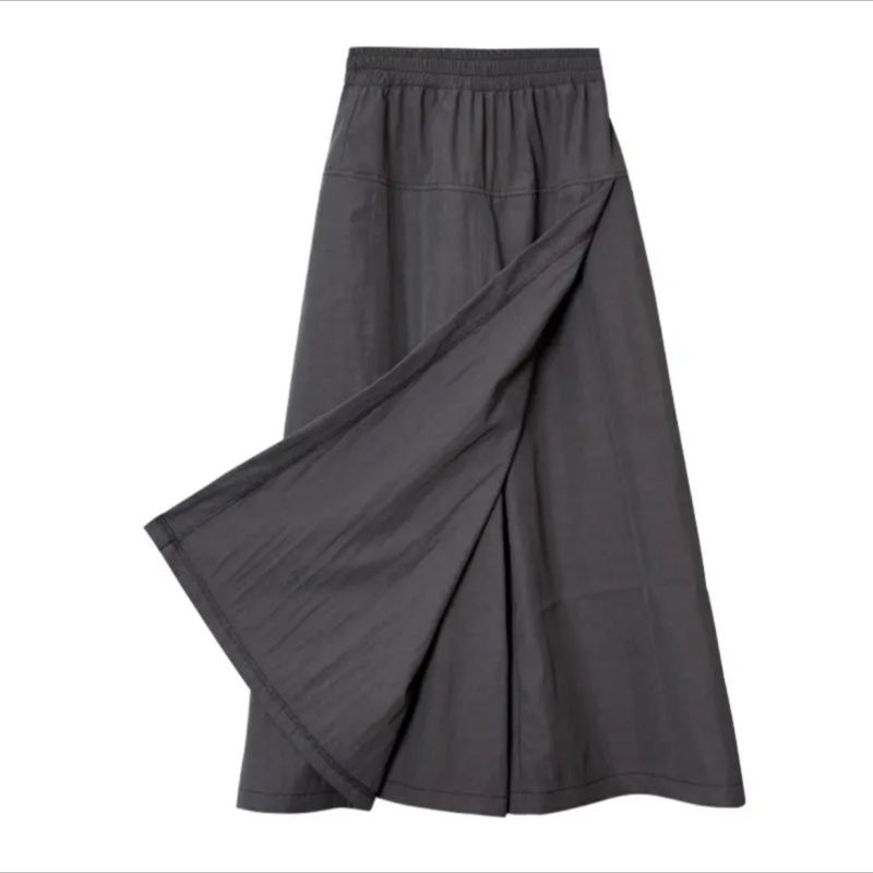 2026 Summer Women's Wide Leg Pants Gray High Waist Culottes Thin Loose Ice Silk A Word Skirt Casual Overalls Work Office Skirts