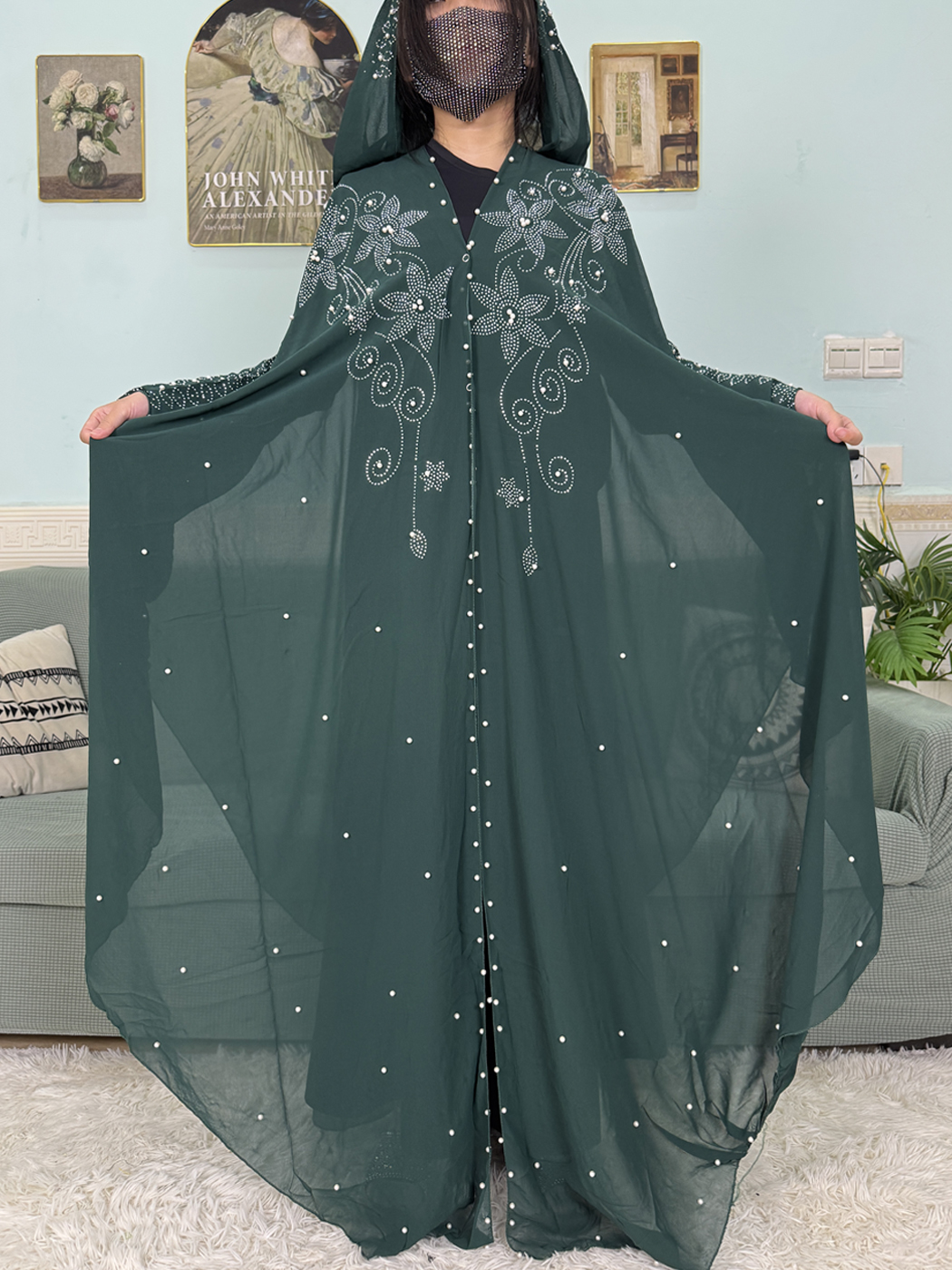 イスラム教徒ラマダンオープンアバヤ女性のための 2025 セットオーガーダイヤモンドシフォン祈りドバイイスラム高級ルーズファムローブとヒジャブ