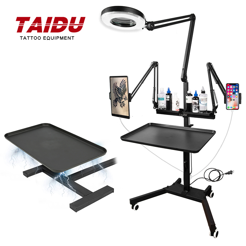 TAIDU タトゥーワークステーション Led ライト 60 ワット折りたたみ式ホルダーワークテーブルタトゥートレイタトゥーテーブルタトゥー機器