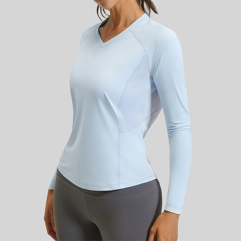 秋のフィットネスヨガ服女性のための新しいバック通気性長袖 Tシャツ女性高ストレッチ痩身 V ネック速乾 Tシャツ