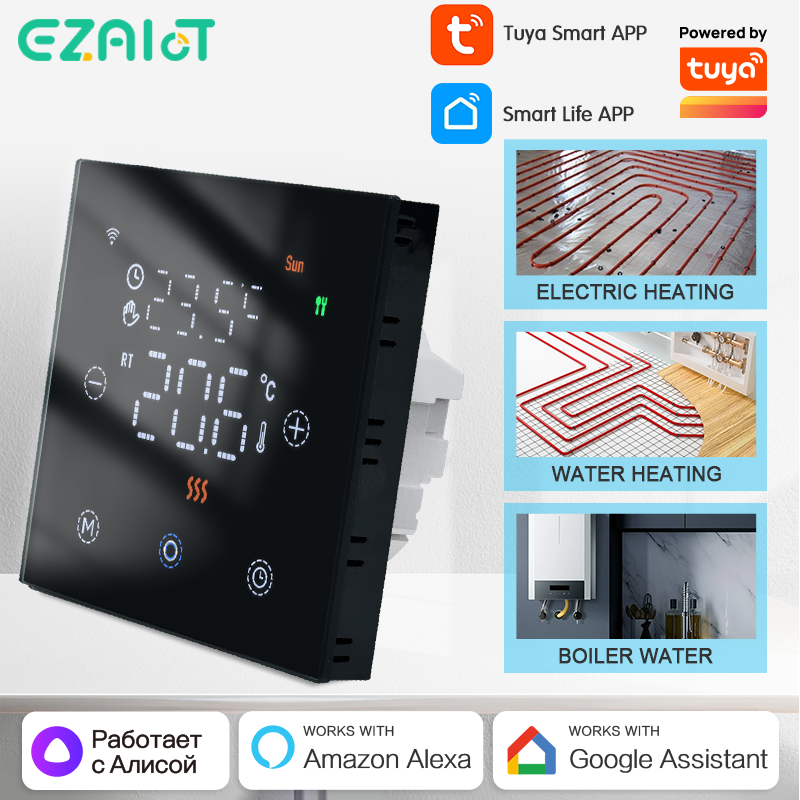 EZAIOT Tuya WiFi スマート サーモスタット 水/電気床暖房 ガス ボイラー リモート温度コントローラー 音声 Google ホーム Alexa