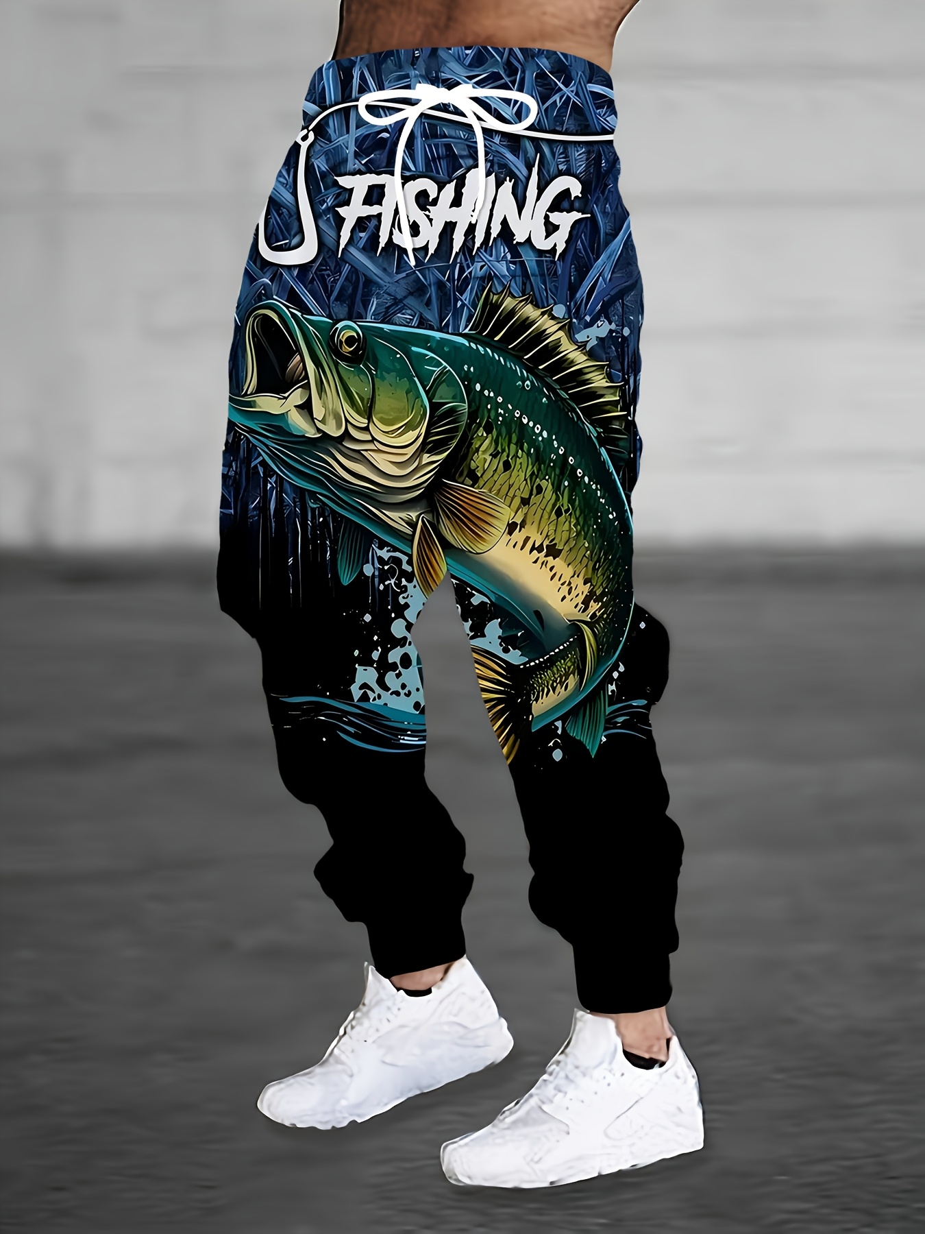 釣りグラフィックプリントストリートパンツメンズサイドポケット弾性巾着スウェットパンツジョガーパンツ男性のためのカジュアルズボン秋