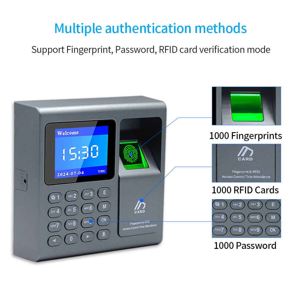 生体認証指紋スキャナー RFID アクセス制御システム 1000 ユーザー USB タイムレコーダー 勤怠従業員マシン