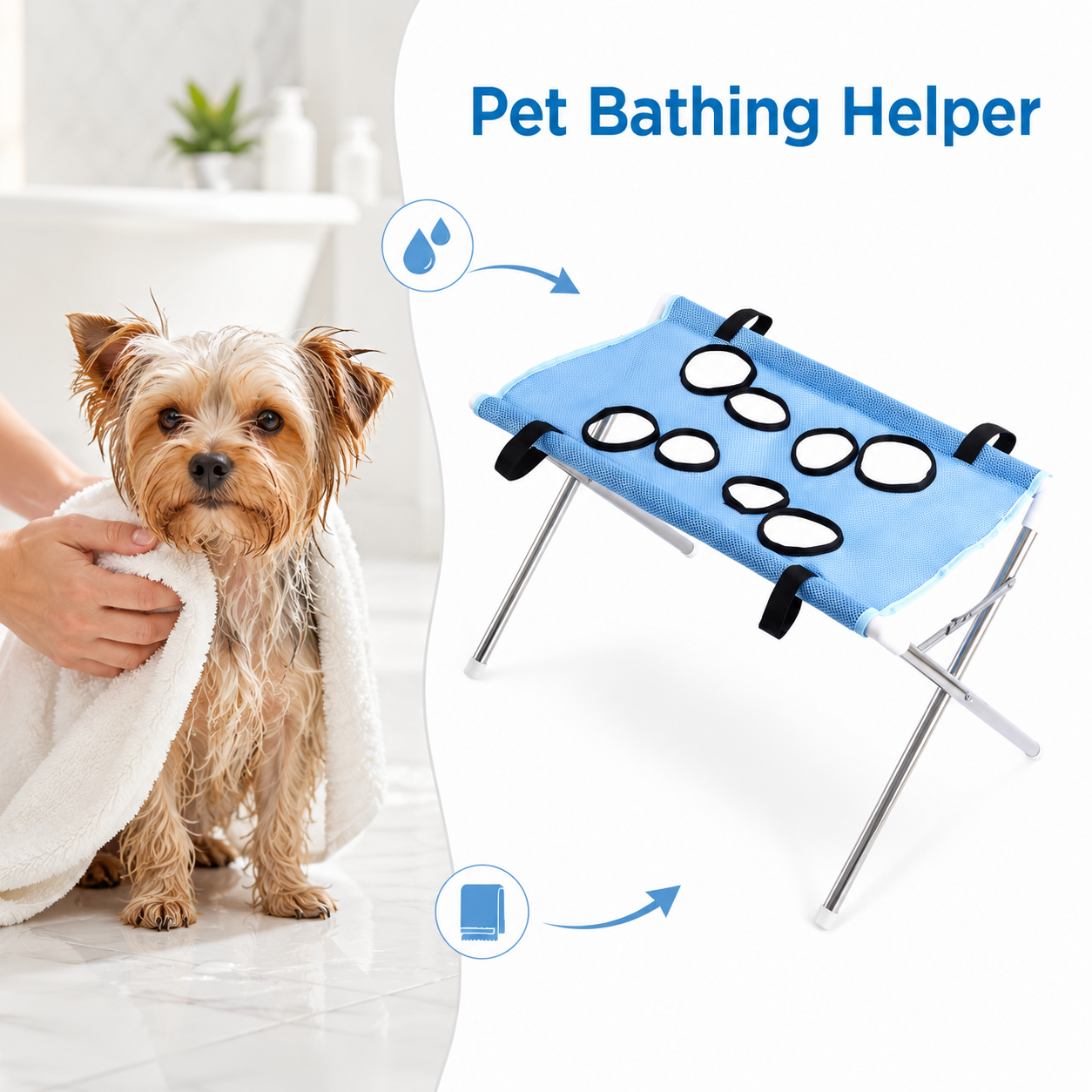 ペット入浴ハンモックスタンド折りたたみ犬猫グルーミング乾燥テーブル通気性メッシュバスヘルパー小型ペット用