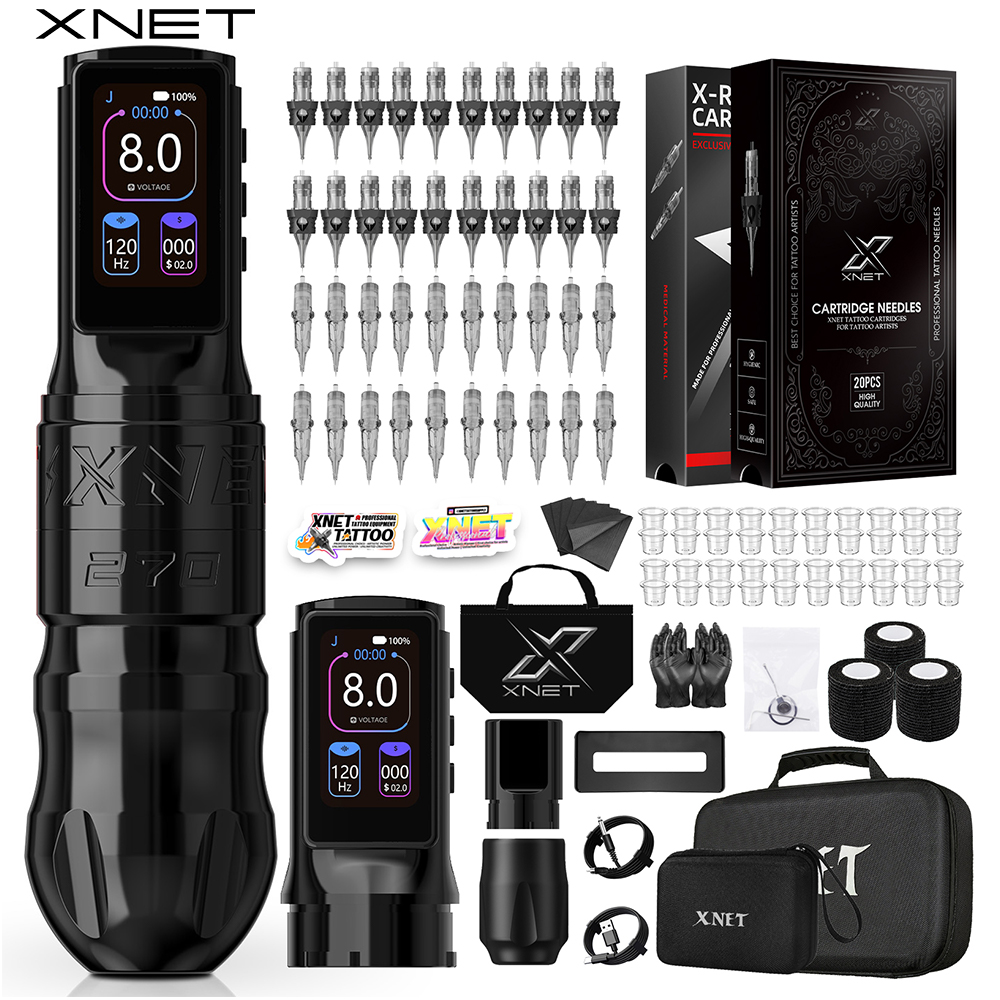 XNET Titan270 ワイヤレスタトゥーマシンフルキットブラシレスモーター 4.0 5.0 ミリメートルストローク 40 個混合カートリッジタトゥーペンセットタトゥー