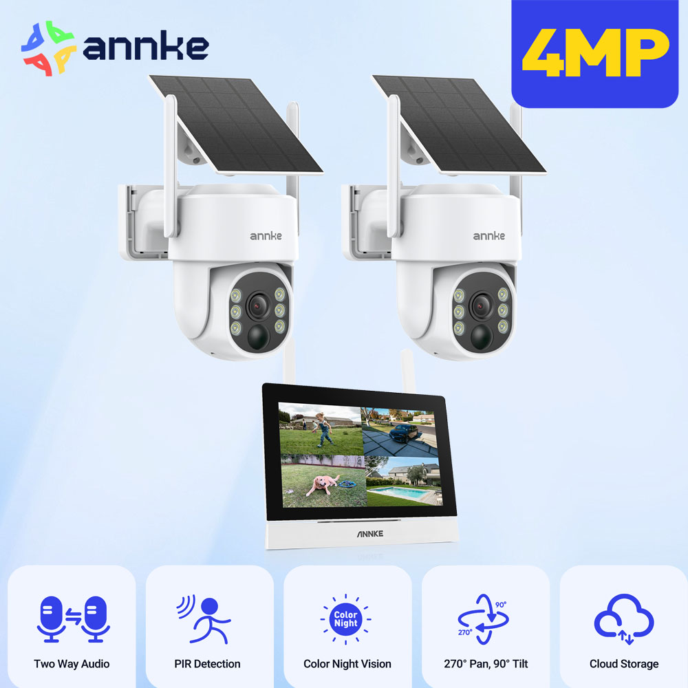 ANNKE 4MP ワイヤレスセキュリティカメラシステム – 7 インチ IPS タッチスクリーン NVR PIR 人体検知モーションアラート 4CH 監視キット