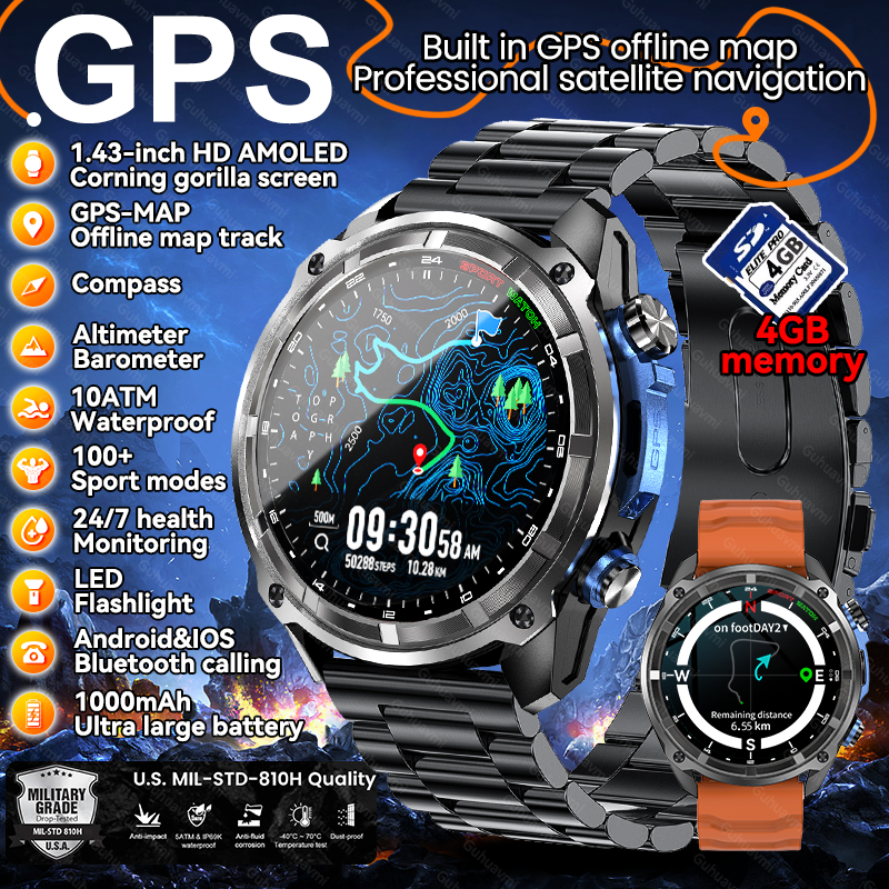 新しい男性 GPS オフラインマップスマートウォッチ内蔵 GPS 4 ギガバイトメモリ HD コーニングゴリラスクリーン 10ATM 防水 Bluetooth 通話スマートウォッチ
