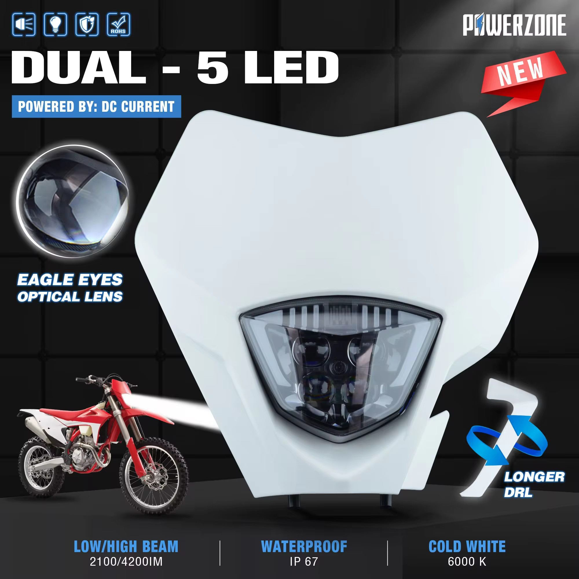 PowerZone オートバイ LED ヘッドライトヘッドランプヘッドライトスーパーモトフェアリングガスガス EC 2021 2022 2023 エンデューロ