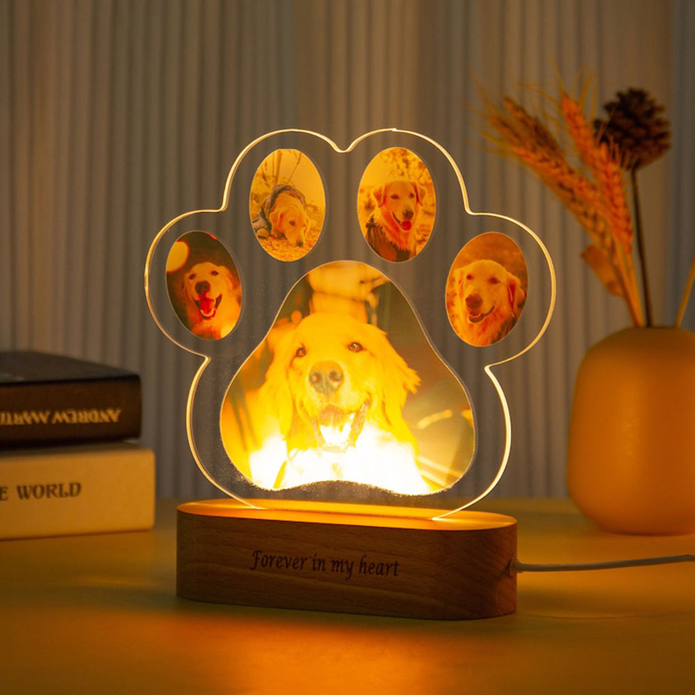 カスタムペットの誕生日写真ナイトライト木製ベース LED ソフトライトペット最初の誕生日記念ギフト家の装飾