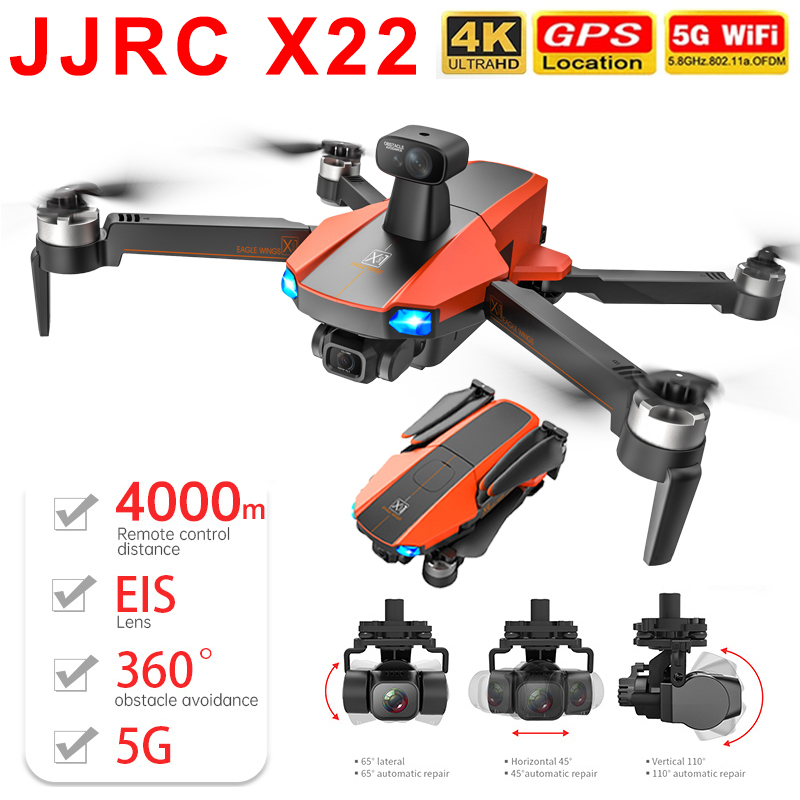 JJRC X22 RC ドローン 3 軸ジンバル付きプロフェッショナル 4K HD EIS カメラ GPS 5G WIFI リピーター 4KM FPV 距離 VS SG906 MAX2 Beast 3E