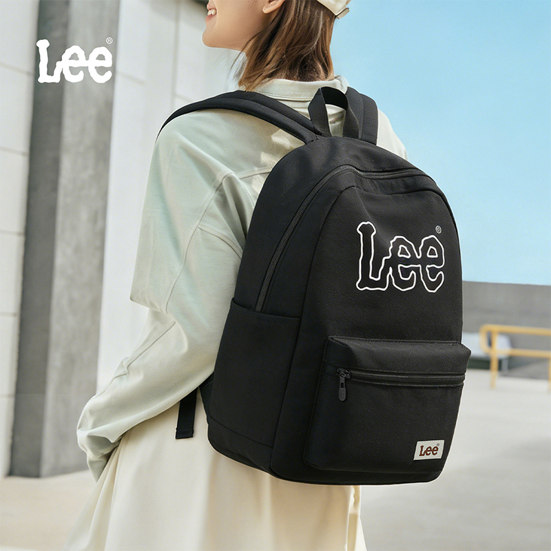 LEE クラシックブラックユニセックス大学生スクールバッグビッグサイズカジュアルレジャーナイロンラップトップバックパック女性男性通学