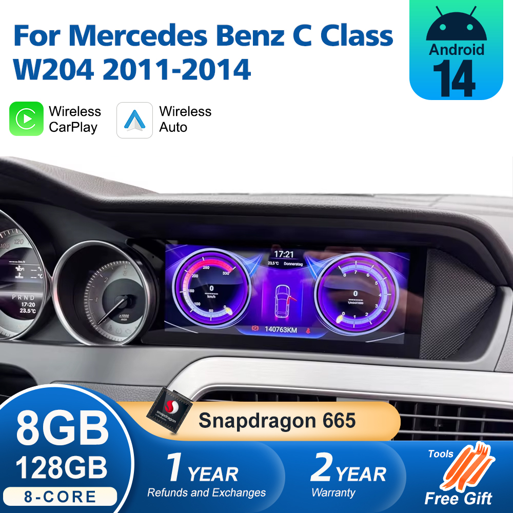 アンドロイド 14 自動ラジオ Carplay メルセデス C クラス W204 車 Multimed プレーヤー画面 BT WIFI SIM ステレオ GPS ナビ