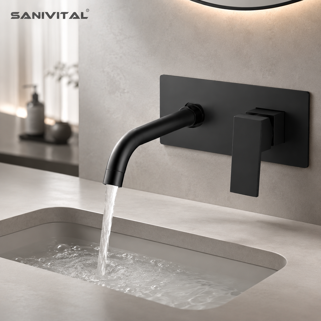 SANIVITAL マットブラック壁掛け浴室洗面器蛇口隠しシングルレバーホットコールドミキサータップ