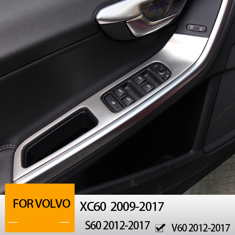 ステンレス鋼ドアアームレストガラスリフターボタンパネル装飾カバーボルボ XC60 S60 V60 カーアクセサリーステッカー