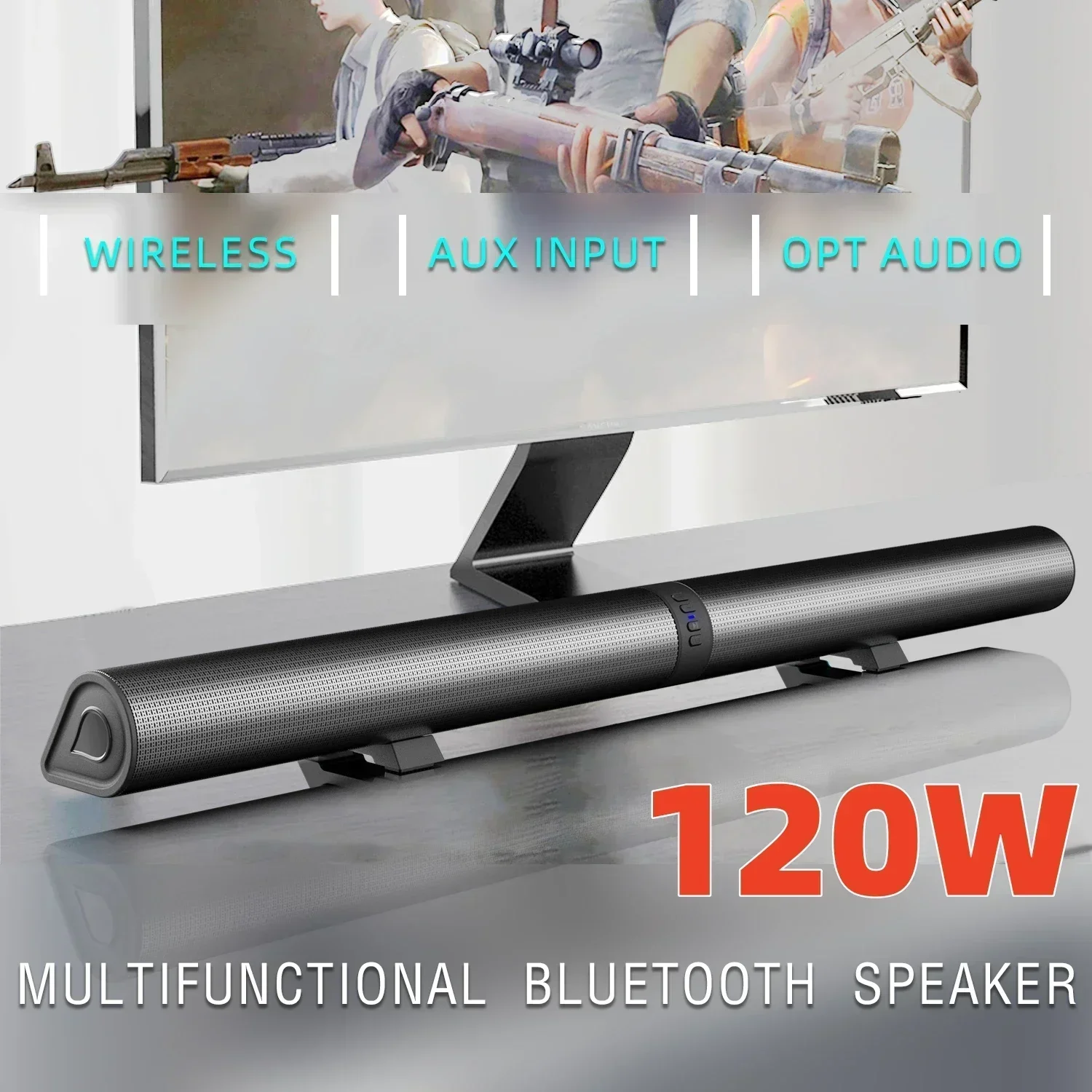 120W BS-56 TV Bluetooth スピーカー AUX/BT/OPT 接続 2-in-1 取り外し可能なホーム シネマ サウンド システム付きサウンドバー FM サウンドバー