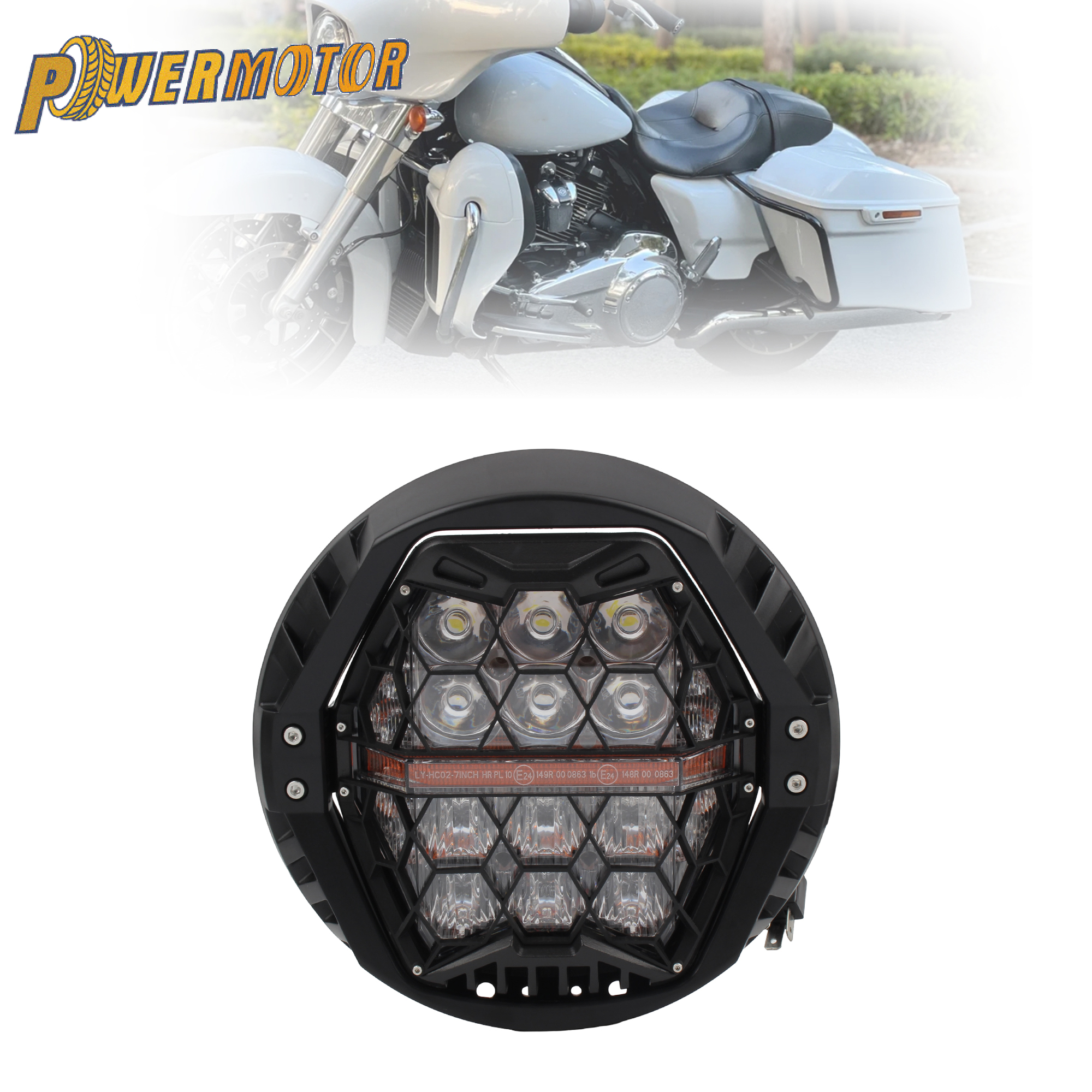 オートバイ LED ヘッドライト 7 インチ DRL E24 ハーレーツーリングストリートグライド 2014-2023 ヘッドランプアンバー DRL ハイ/ロービームレトロモト
