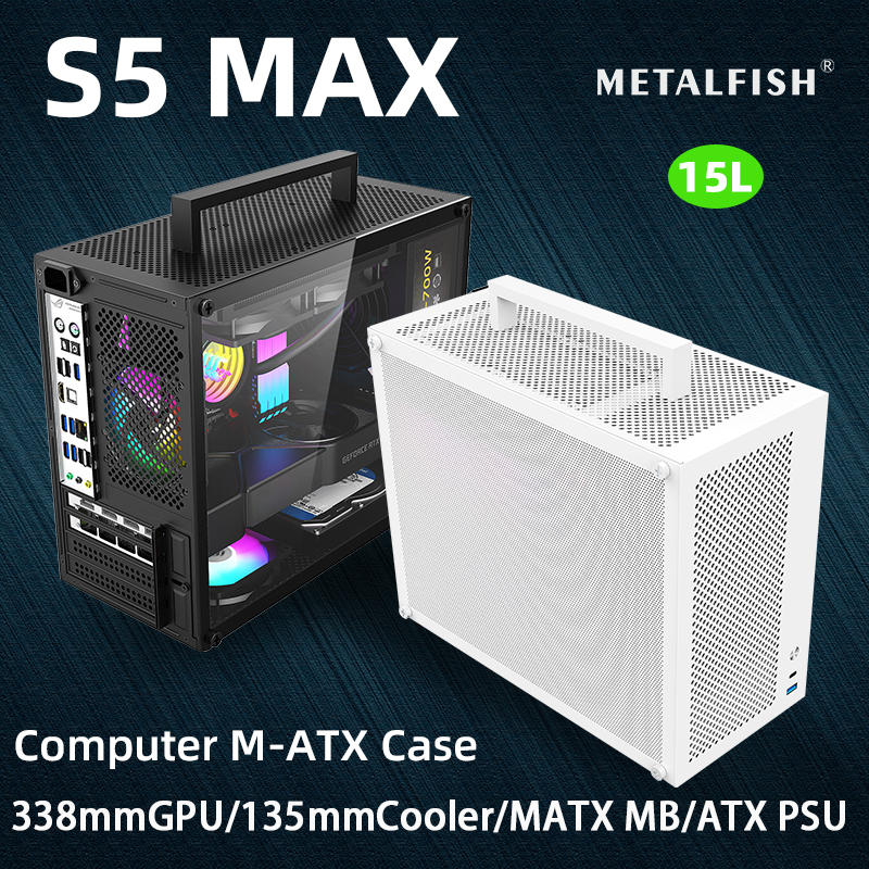 METALFISH S5 MAX コンピュータケースゲーミング PC シャーシサポート MATX/ITX 24.5*24.5 センチメートル SFX/ATX PSU 135 ミッドタワー/180 水冷クーラー