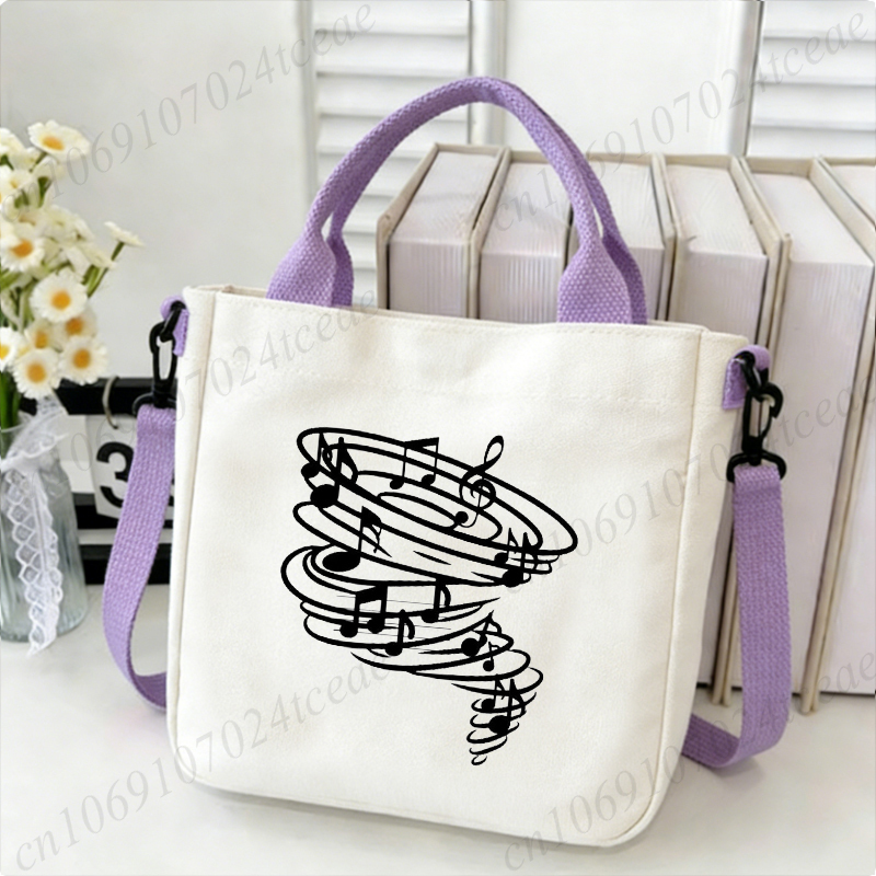 Musical Notes Print Tote Bag Women Casual Shoulder Crossbody Bag Vintage Canvas Handbag Daily Shopping Fashion Shoulder Bags
