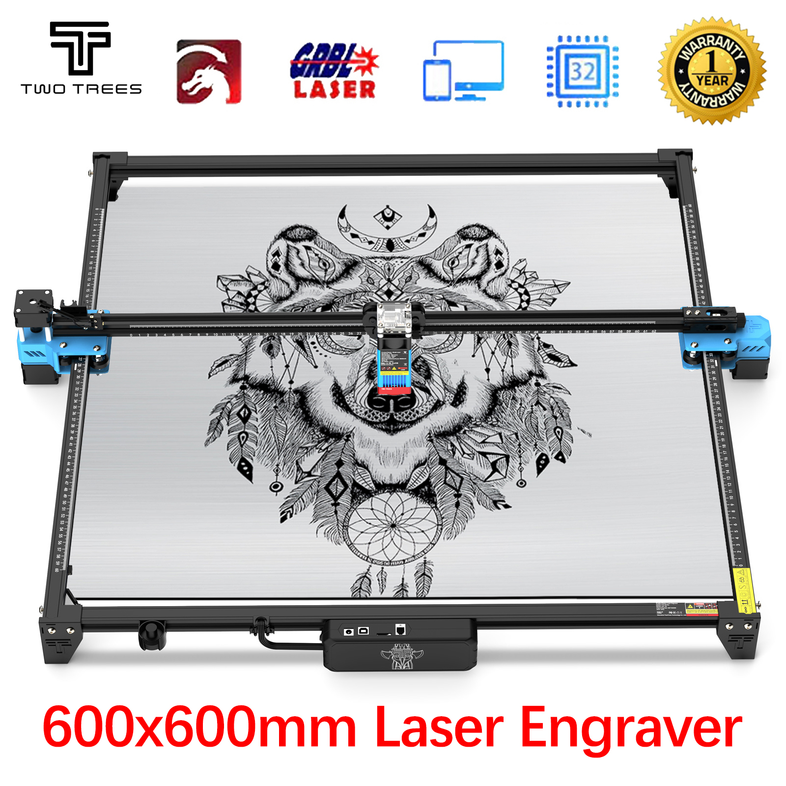 TwoTrees 600x600mm CNC Laser Engraver 40W/80W TTS-55 PRO/TTS-10 PRO Metal Laser Engraving Machine Wood Leather Cutting Machine