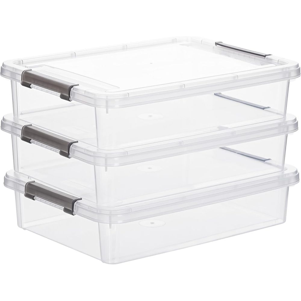 蓋付きプラスチック製収納箱 ポータブルプロジェクトケース クリアファイルボックス 積み重ね可能な収納容器 A4用紙、写真、