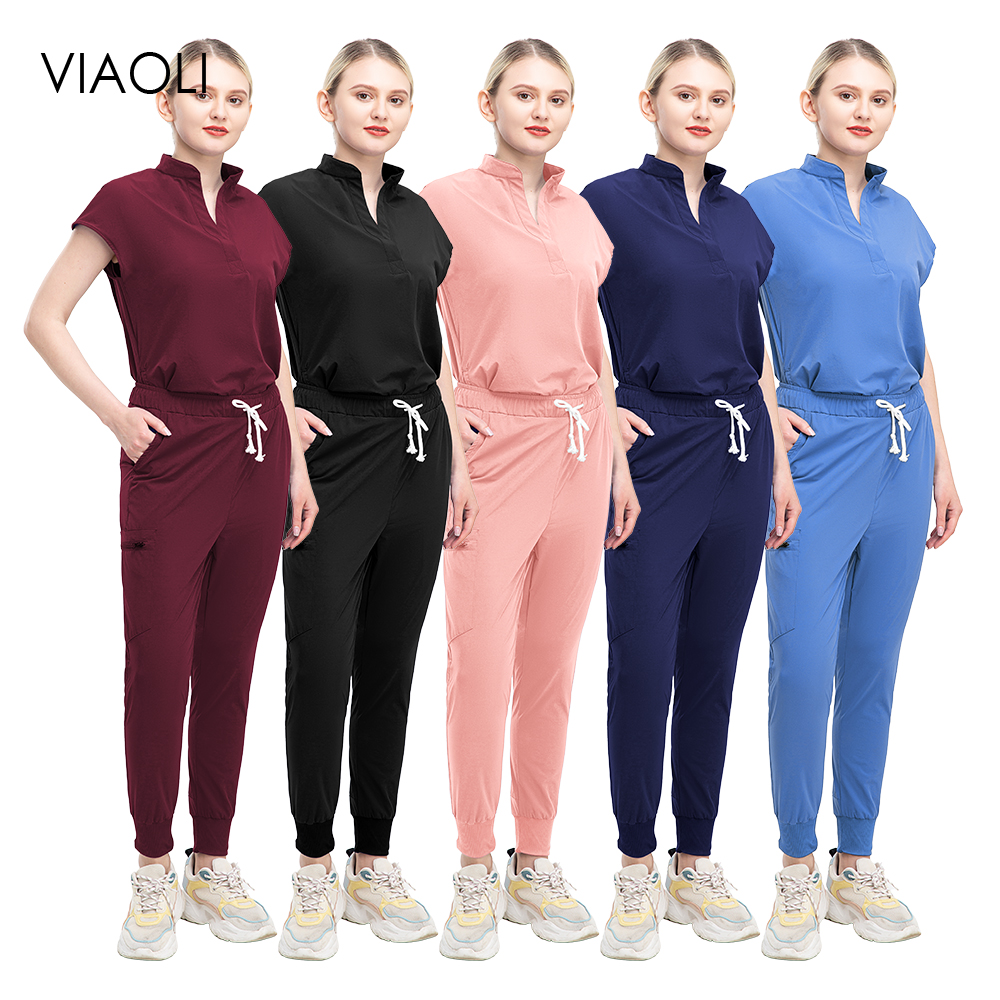 女性スクラブセット外科看護病院制服医療制服卸売多色半袖作業服クリニックナーススクラブ