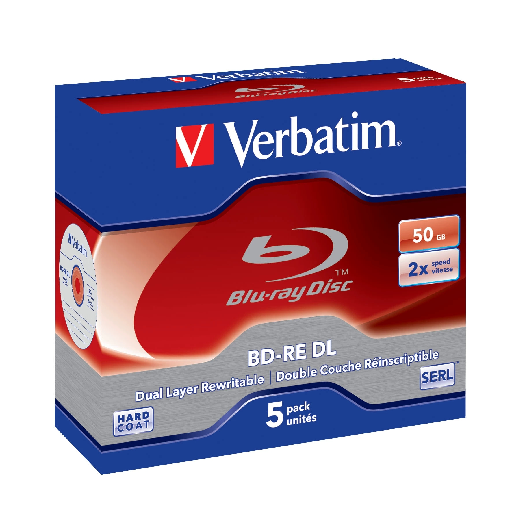 5 個 Verbatim ブルーレイ ディスク BD-RE DL 50GB 2X BDRE ブランク ブルーレイ ディスク デュアル レイヤー 書き換え可能