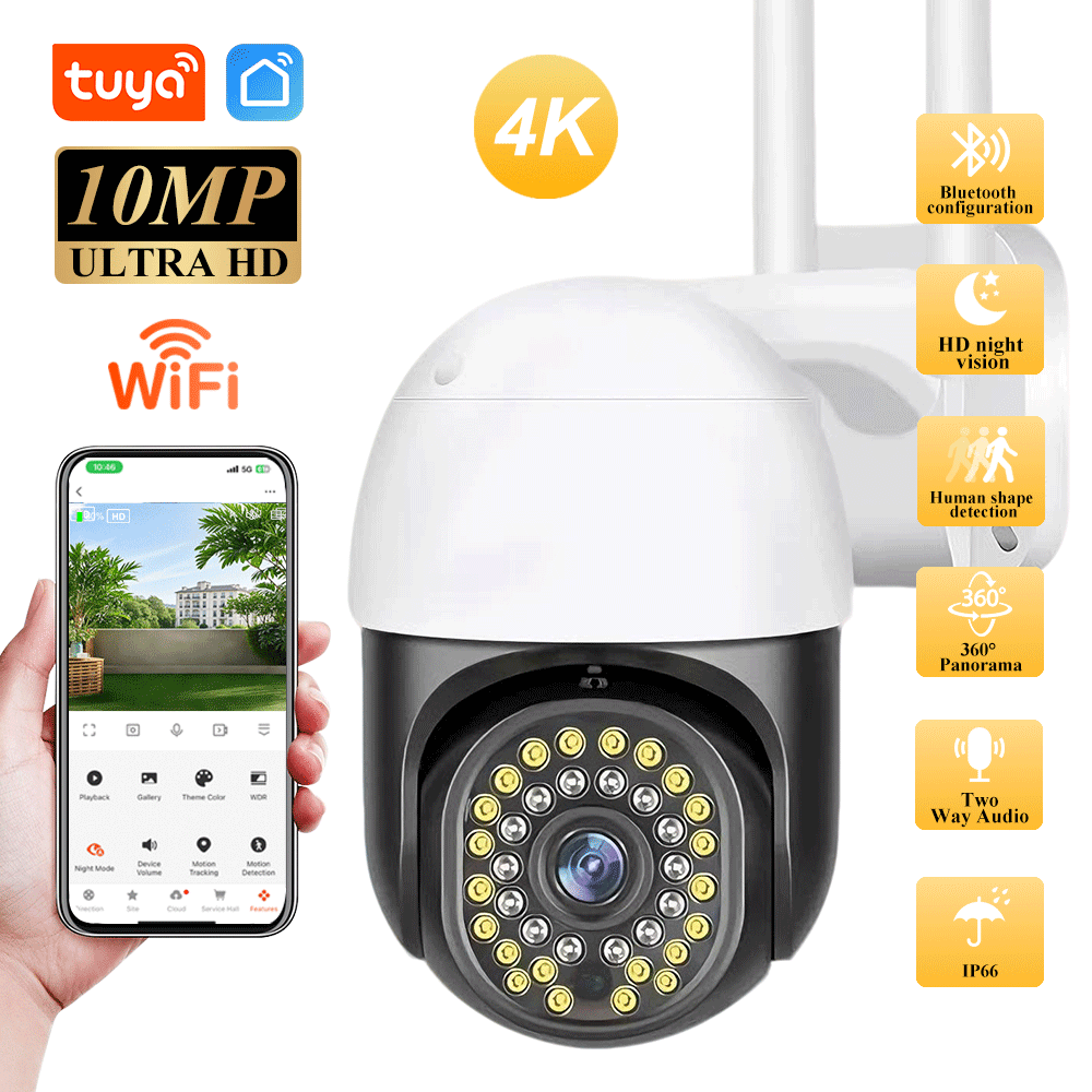 Tuya スマートホーム 10MP 4K ワイヤレス PTZ カメラカラーナイトビジョン Wifi IP カメラ屋外 Ai 自動追跡 CCTV 監視カメラ