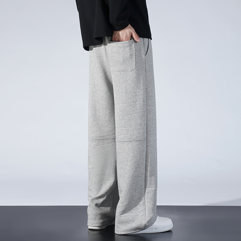 秋の男性スウェットパンツファッションスプライシングパンツ巾着ワイドレッグニュートラルストレートトラックパンツ綿ルーズカジュアルズボン