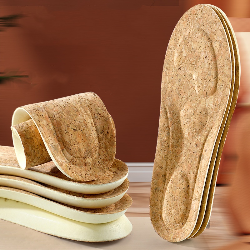 Cork Sports Insoles Breathable Deodorant Absorbent Flat Foot Arch Support Shock Absorbing Insoles Men Women Massage Shoes Pad