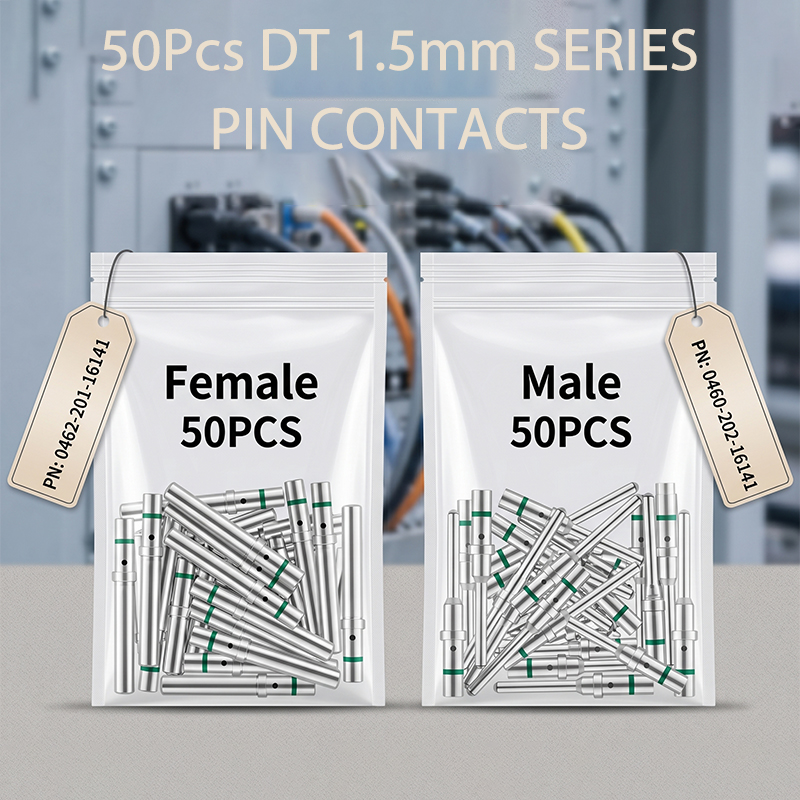 50 個 DT 1.5 ミリメートルシリーズピンコンタクト 0462-201-16141 0460-202-16141 ステンレス鋼 16AWG ドイツ圧着ソリッドメスオス端子