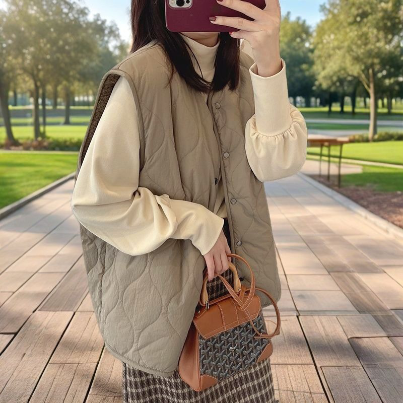 Smvp ファッション O ネックチョッキソリッドカラーソフトだぶだぶのシングルブレストリバーシブルノースリーブ暖かいぬいぐるみ厚みのあるテディコートレディース