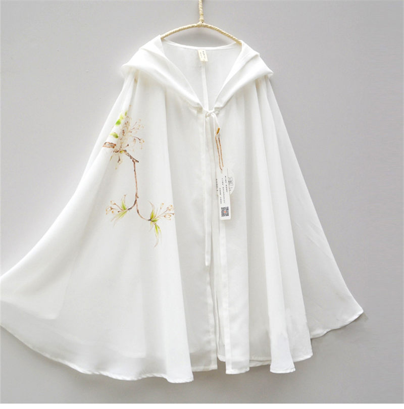 2021 マント女性の夏ショートアンティークコート中国シフォン日焼け止め服レトロお出かけショール韓服女性ケープトップス zh764