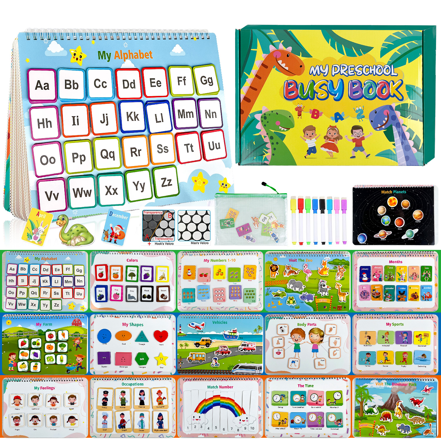 32 テーマのビジーブック、ステッカー 165 枚、早期学習おもちゃ、幼児用感覚活動ブック、就学前教育、男の子用