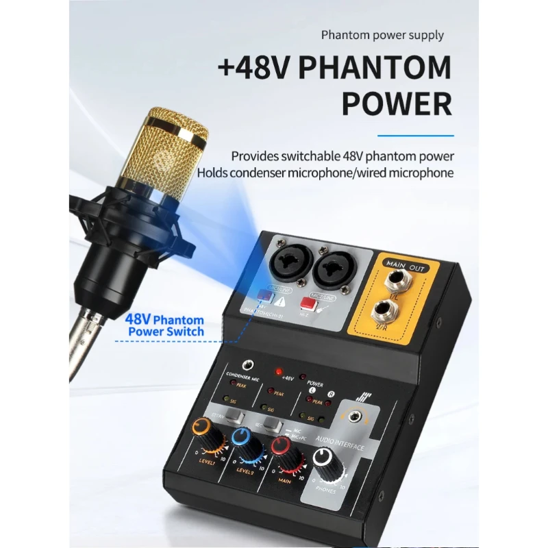 2 チャンネルオーディオミキサー録音オーディオ機器パーソナルライブブロードキャストミニサウンドカードミキサー USB デジタルコンソールミキシング