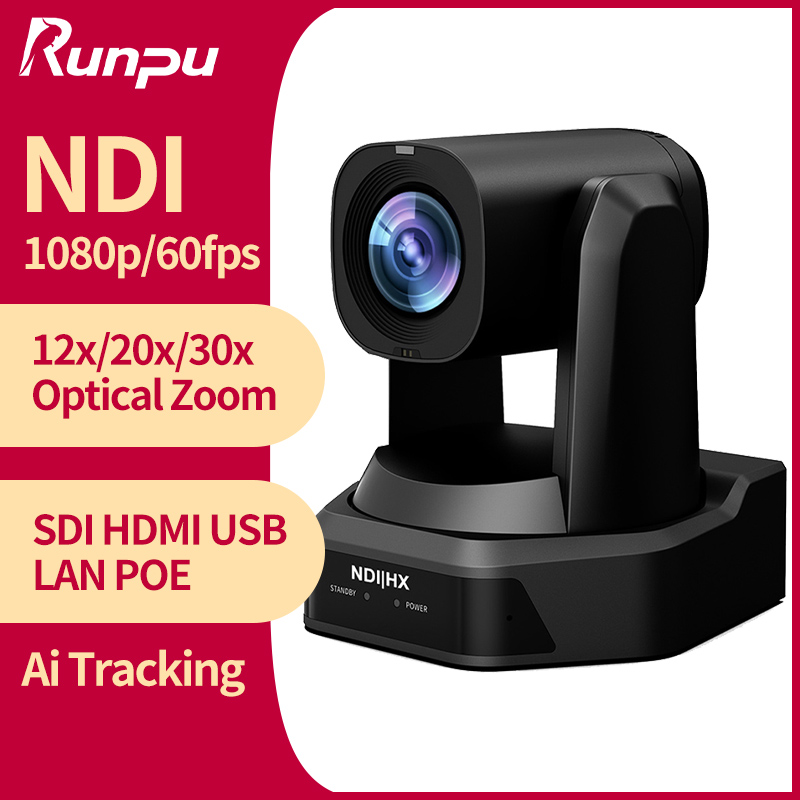 Runpu 1080P/60fps NDI 会議 PTZ ビデオカメラ 12/20/30 倍ズーム Ai 自動追跡 PTZ SDI カメラ HDMI USB 出力サポート POE