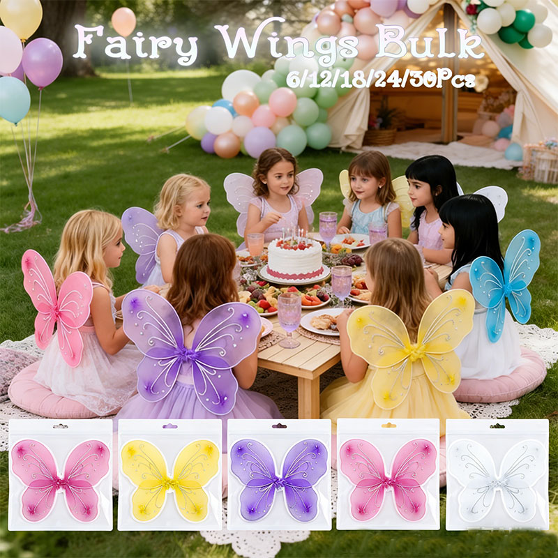 6pcs Fairy Wings Bulk for Kids Butterfly Wings Costume Accessories for Girls for Birthday Party Favors Dress Up Decoration