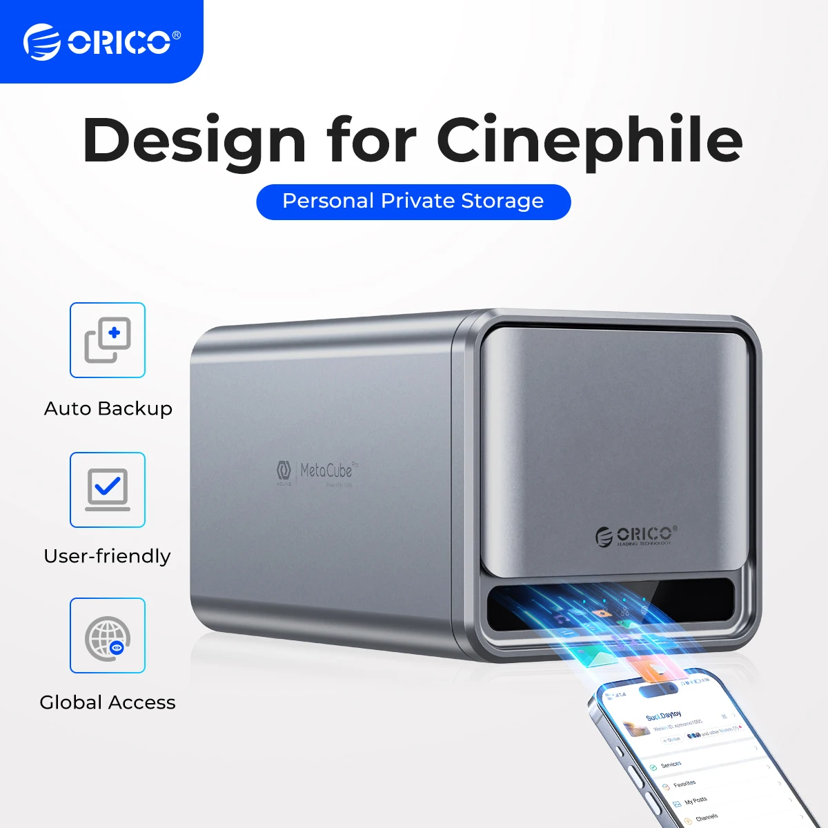 ORICO デュアルベイ MetaCube 家庭用ストレージ 3.5 フィート HDD/SSD デュアルベイ NAS 自動バックアップ付き リモート アクセス (オフライン BT ダウンロード付き)