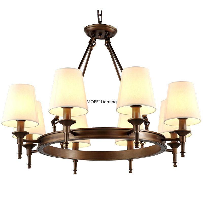 American Country Retro Chandeliers Home Indoor Living Dining Room Home Decor Pendant Light Fabric Lampshade Lampara Techo
