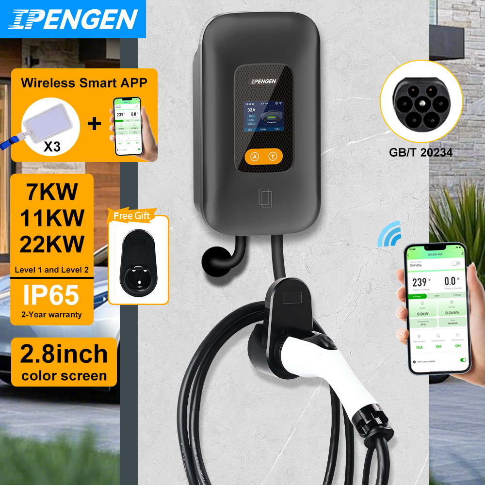 IPENGEN EV 充電ステーション GBT 20234 電気自動車充電器 7.6/11KW/22KW 16A/32A 1P/3P EVSE ウォールボックス WiFi APP リモコン