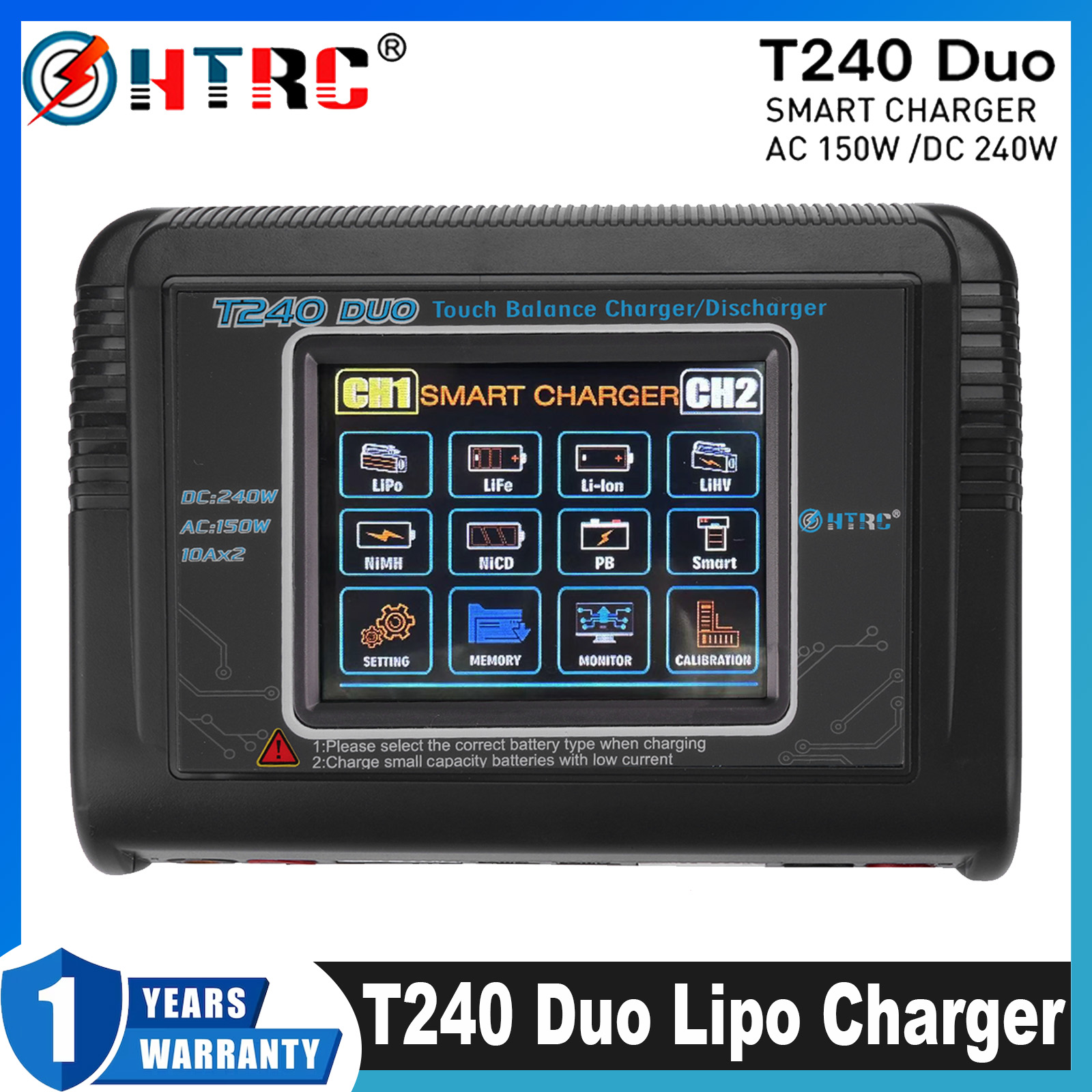 HTRC T240 DUO Lipo Charger RC Charger AC 150W DC 240W 10A Dual Channel Battery RC Model Balance Charger Discharger For RC Toys