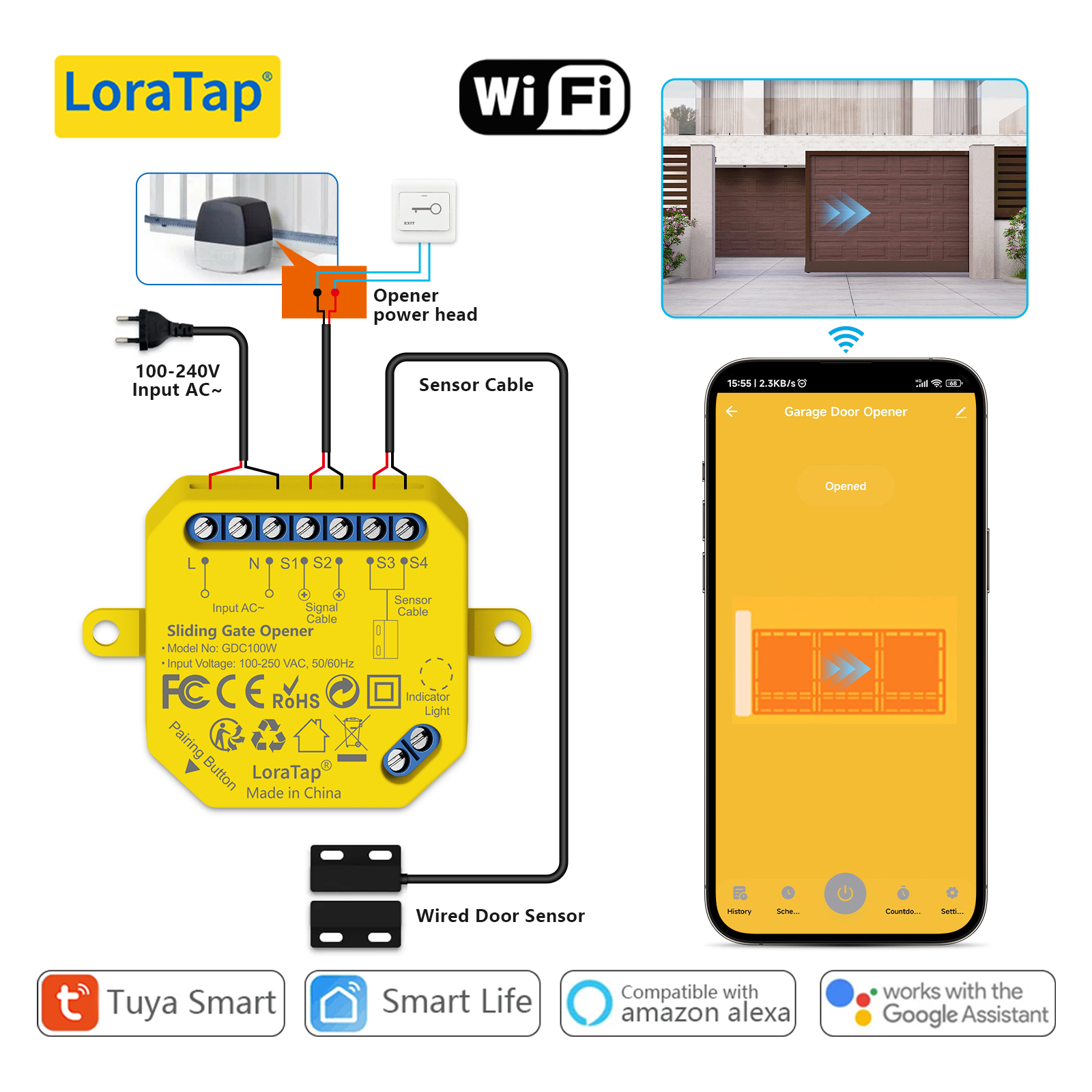 Tuya スマート ライフ スライド ゲート オープナー コントローラー ドライ コンタクト スイッチ ホーム セキュリティ保護早期警告 Google Alexa