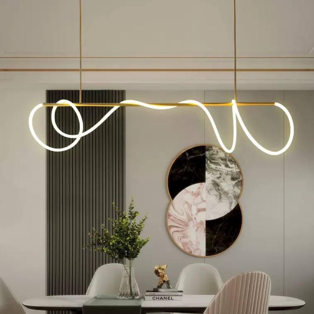 ポストモダンリニアライト高級ワインディングランプデザイナークリエイティブリビングルームレストラン音符 LED シャンデリア家の装飾