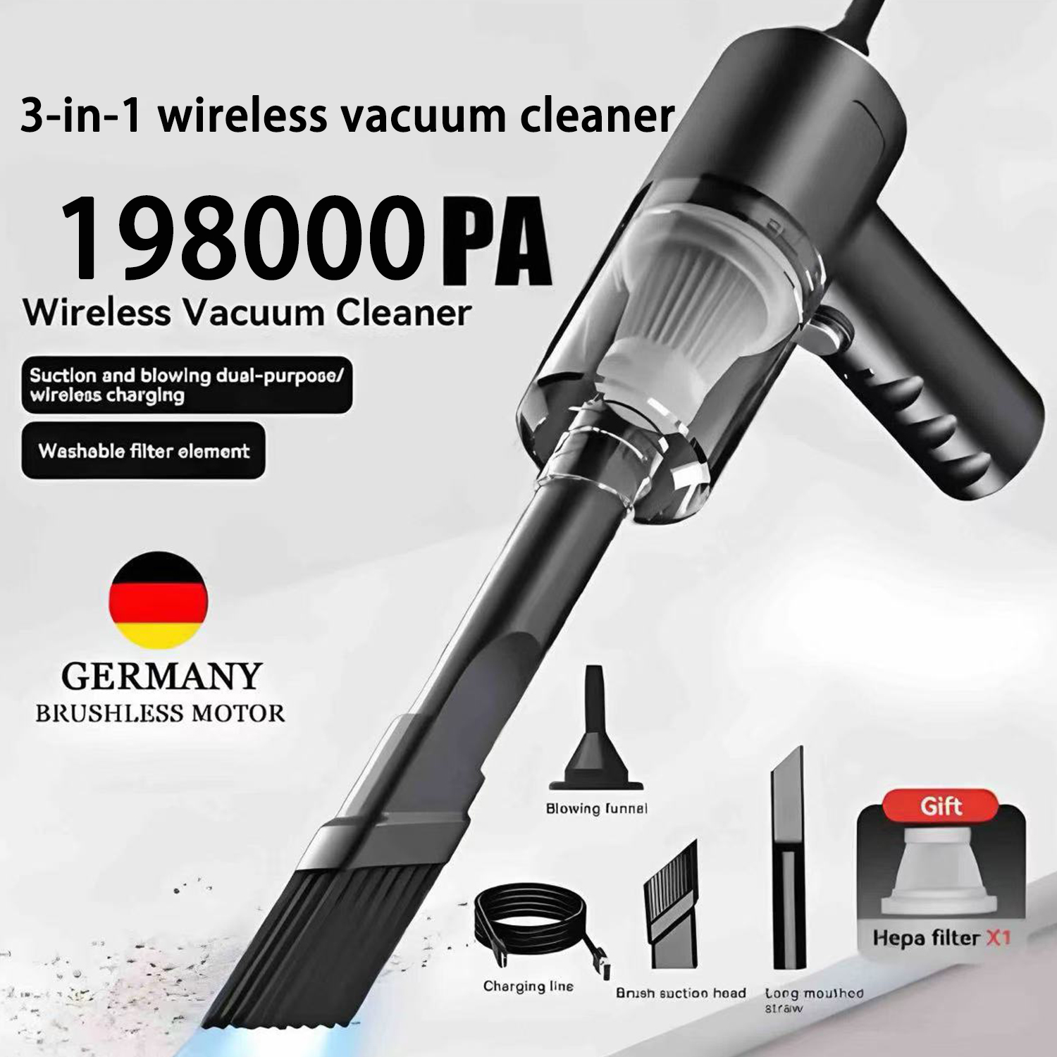 新しい 198000PA 120 ワット車の掃除機ワイヤレス超高強力 3 で 1 ウェットドライデュアル使用ポータブルハンドヘルド掃除機