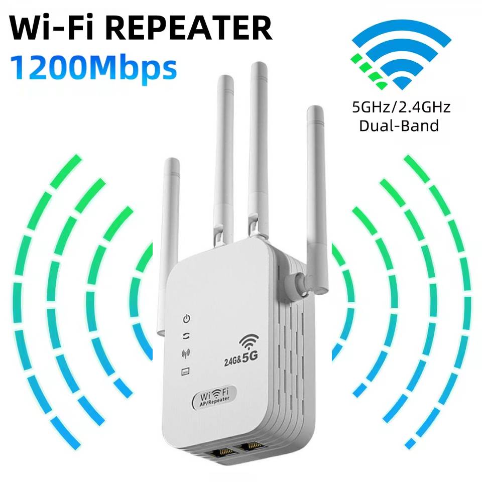 1200Mbps WiFi 信号ブースター (WAN/LAN ポート付き) WiFi リピーター デュアルバンド 2.4G/5G WiFi 信号アンプ 長距離ネットワークエクステンダー